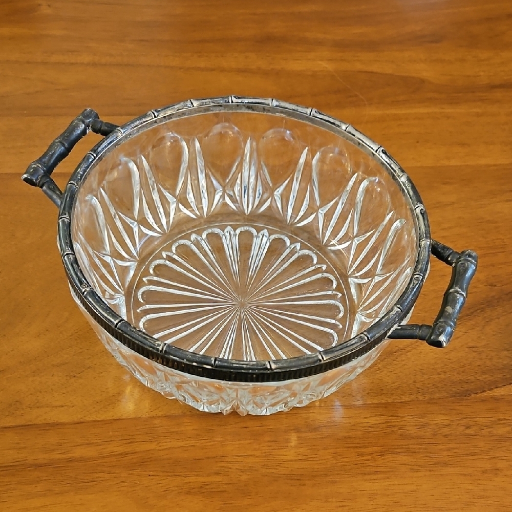 Webster Wilcox 9" Cut Glass Bowl.  Silverplated / Made in Italy.